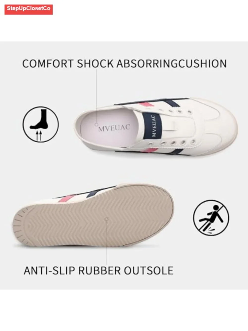 Women's Retro Slip-On Leather Fashion Sneakers Memory Foam Non-Slip Walking